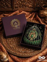 MEHREENA – OVAL DARK GREEN VELVET CLUTCH WITH INTRICATE HANDWORK AND GOLDEN METAL FRAME