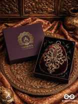 NOOR – OVAL MAROON VELVET CLUTCH WITH RICH ZARDOZI EMBROIDERY AND GOLDEN METAL FRAME