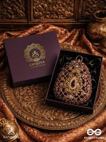 SHAHNAZ – OVAL MAROON VELVET CLUTCH WITH INTRICATE ZARDOZI EMBROIDERY AND GOLDEN METAL FRAME
