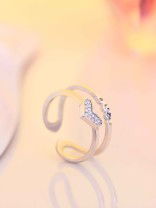 Silverette Love Heart Adjustable CZ Dual Ring