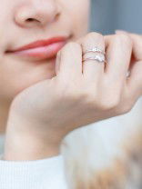 Silverette Love Heart Adjustable CZ Dual Ring