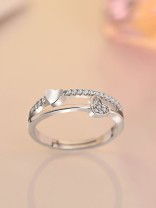 Silver Layered Hearts Adjustable CZ Ring
