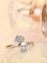 Silverette Princess Crown Adjustable CZ Ring