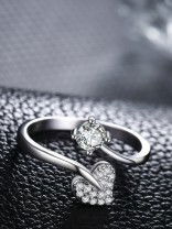 Shimmering Heart Adjustable CZ Ring