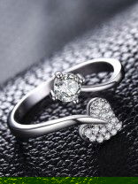Shimmering Heart Adjustable CZ Ring