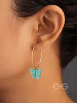 The Beauteous Butterfly Hoops (Blue) - Golden Casual Earrings