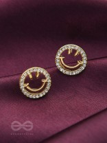 Gracious Grins- Rhinestones Studded Golden Earrings