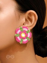 Saumana- The Pink Blossom- Resham and Mirror Embroidered Earrings