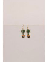 The Desert's Rose- Golden Cactus Enamelled  Earrings