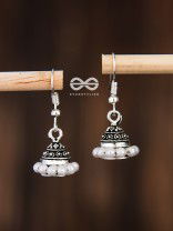 The Little Braided Pearl Jhumkis - Oxidised Boho Earrings