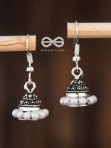 The Little Braided Pearl Jhumkis - Oxidised Boho Earrings