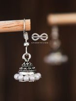 The Little Braided Pearl Jhumkis - Oxidised Boho Earrings