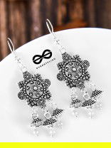 A Delightful Floral Artwork - Oxidised Boho Earrings