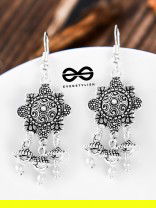 A Delightful Floral Artwork - Oxidised Boho Earrings