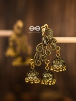 The Intricate Peacocks (Golden) - Triple Boho Jhumki Earrings