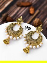 The Golden Motif Pearl Jhumkis - Oxidised Boho Earrings