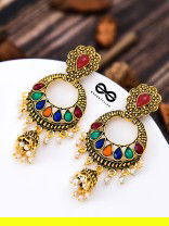The Golden Embellished Jhumki Artwork - Embellished Oxidised Earrings