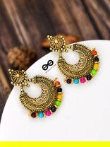The Elegant Motif Pearls (Golden-Multicolour) - Oxidised Boho Earrings