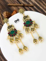 The Golden Embellished Elephant Artwork 5 jhumki Earrings