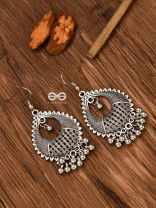 The Intricate Mesh Droplets (Silver) - Oxidised Boho Earrings