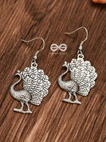 The Fanning Peacocks Danglers - Oxidised Boho Earrings