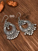 The Intricate Peacock Artwork - Oxidised Dangling Earrings