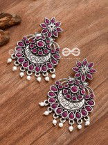 The Statement of Intricacy (Ruby Red) - Embellished Oxidised Earrings 