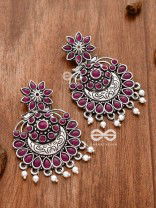 The Statement of Intricacy (Ruby Red) - Embellished Oxidised Earrings 
