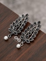 The Shimmering Leaves (Onyx Black)- Embellished Oxidised Earrings