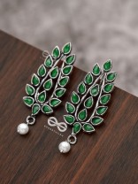 The Shimmering Leaves (Emerald Green)- Embellished Oxidised Earrings