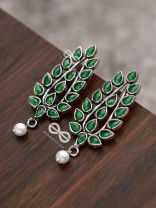 The Shimmering Leaves (Emerald Green)- Embellished Oxidised Earrings