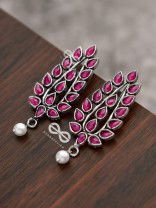 The Shimmering Leaves (Ruby Red)- Embellished Oxidised Earrings