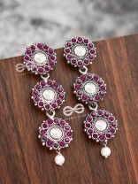 The Layered Boho Danglers (Ruby Red) - Embellished Oxidised Earrings 