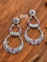 The Layered Boho Artwork Danglers (Ruby Red) - Embellished Oxidised Collection