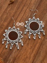The Meshed Meenakari Sun (Burgundy) - Oxidised Boho Earrings