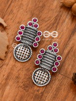 God in the Details (Ruby Red) - Embellished Oxidised Studs