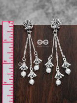 The Pristine Peacock Triple Pearl Jhumkis - Oxidised Boho Earrings