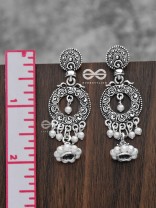 The Layered Pearl Motif Jhumkis - Oxidised Boho Earrings