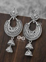 The Motif Moon Double Layered Jhumkis (Silver)
