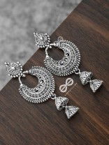 The Motif Moon Double Layered Jhumkis (Silver)