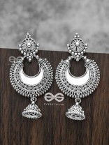 The Intricate Mirror Moon Jhumkis - Oxidised Boho Earrings
