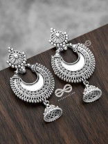 The Intricate Mirror Moon Jhumkis - Oxidised Boho Earrings