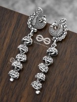 The Five-Layered Peacock Jhumkis - Oxidised Boho Earrings