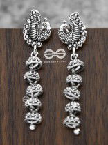 The Five-Layered Peacock Jhumkis - Oxidised Boho Earrings