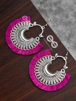 The Tasselled Motif Moons (fuchsia) - Oxidised Boho Earrings