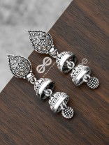 The double-Layered Drop Jhumkis - Oxidised Boho Earrings