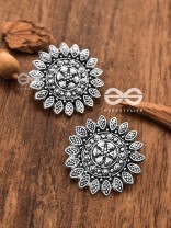The Aztec Intricate Sun - Oxidised Boho Studs
