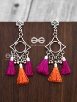 The Geometric Tasseled Elegance (Orange-Pink) - Casual Danglers