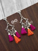 The Geometric Tasseled Elegance (Orange-Pink) - Casual Danglers