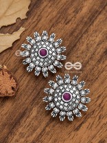 The Bohemian Intricate Sun (Ruby Red) - Embellished Oxidised Studs